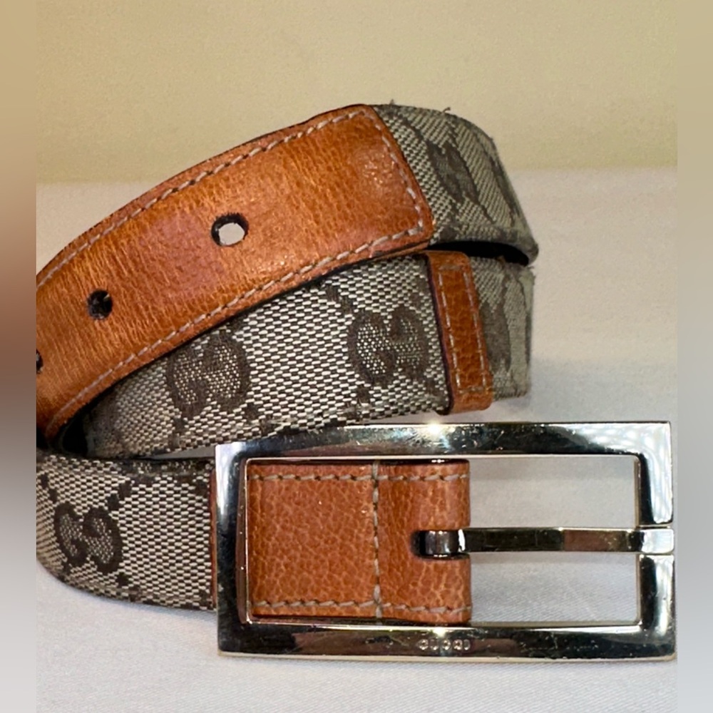 Gucci Brown and Gray Signature Belt